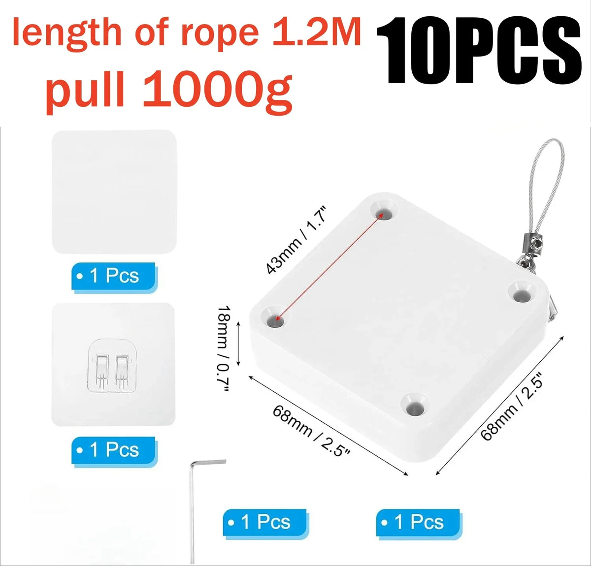 Punch-Free Automatic Door Closer – 500g–1000g Wire Rope Automatic Door Closer Babs 1000G Pull-10PCS