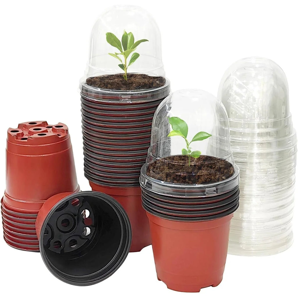 18-Pc Plant Nursery Pots with Humidity Dome Lids – Clear PET Nursery Pot Set Babs