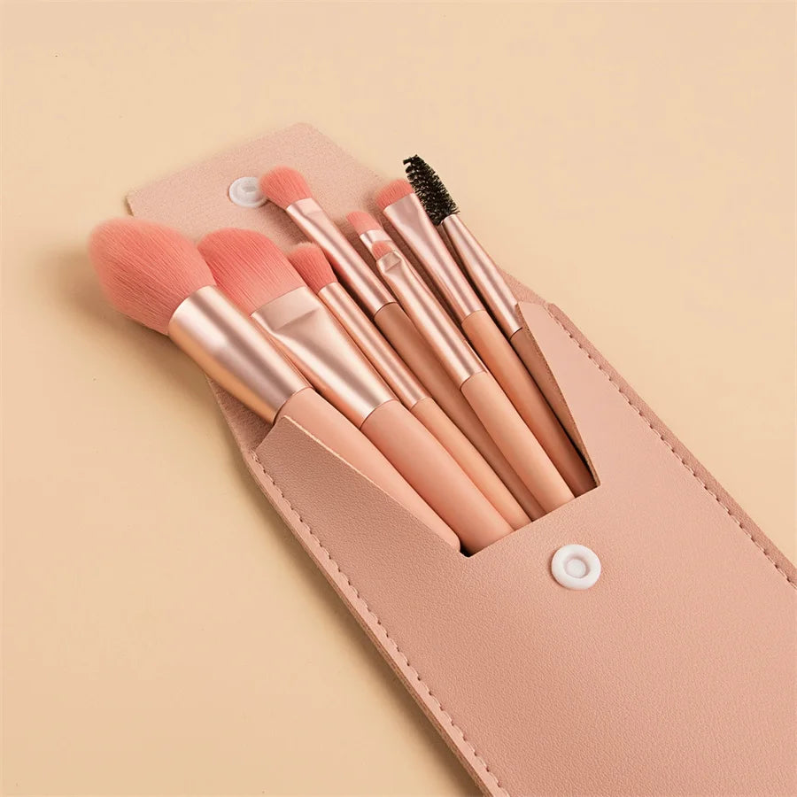 8-Piece Macaron Mini Makeup Brush Set – Soft Portable Kit Makeup Brush Set Babs pink