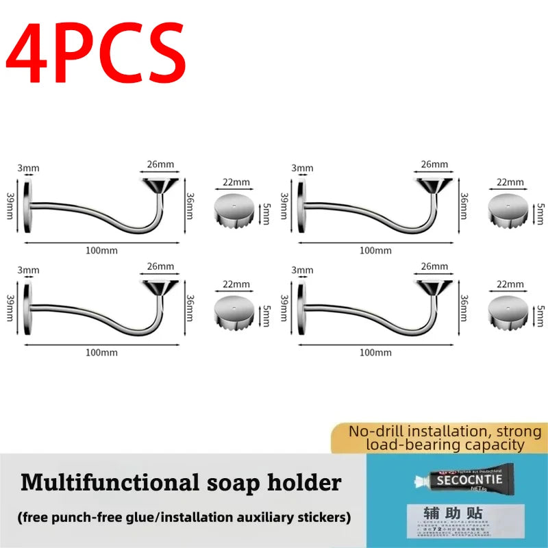 Stainless Steel Magnetic Soap Rack – Wall-Mounted Self-Draining Magnetic Soap Dish Babs 4pcs Nail-Free