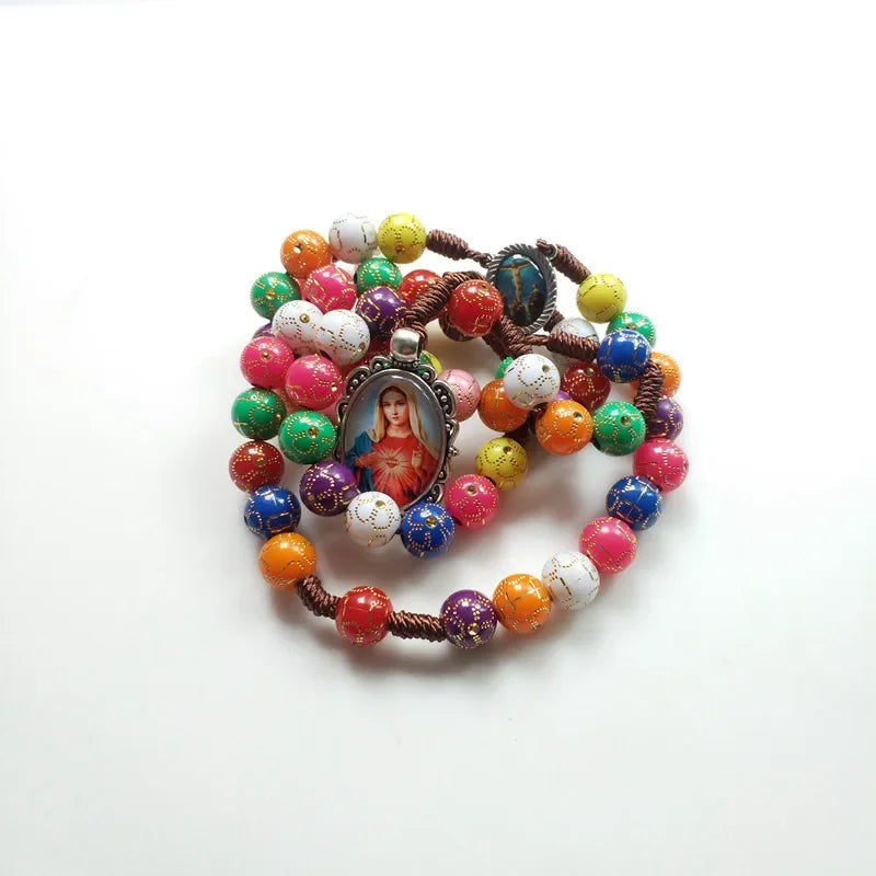 Catholic Rosary Chaplet Colorful Prayer Bead Y-Necklace Gift Religious Pendant Necklace Babs