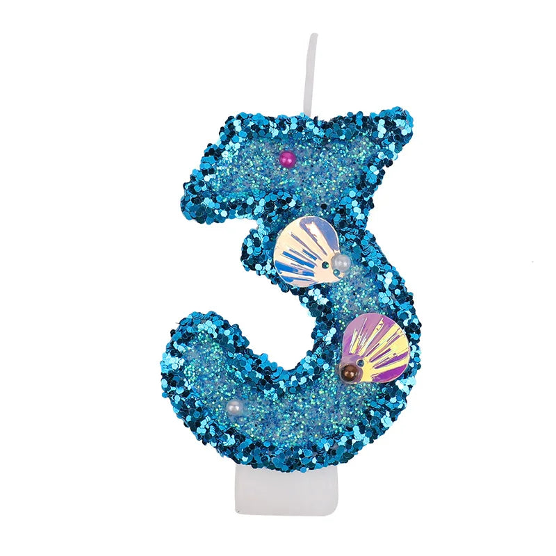 Glitter Blue Number Cake Candles – Mermaid Birthday Topper Birthday Cake Candles Babs 3