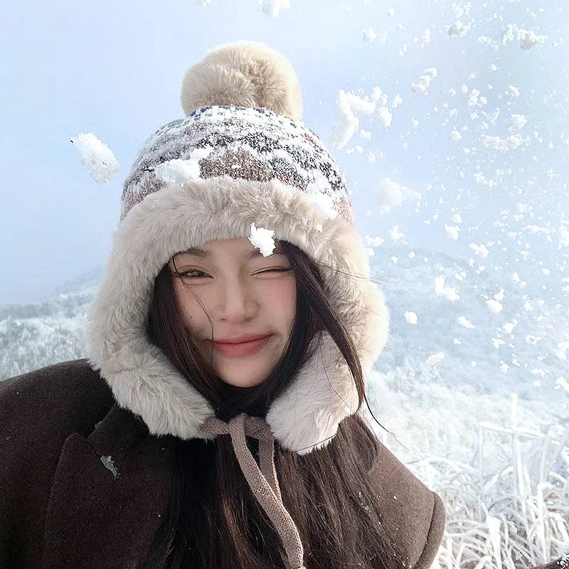 Women's Winter Knit Fleece Beanie with Ear Protection Winter Knit Hat Babs