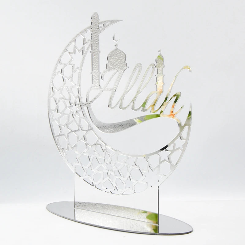 Ramadan Kareem Acrylic Ornament – Eid Mubarak Golden Moon Decor Acrylic Holiday Ornament Babs Silver-E