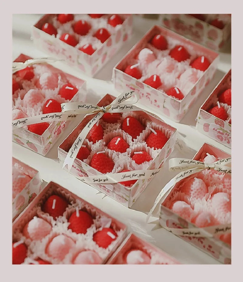 Strawberry Scented Candles Gift Box – Handmade Fruit Candles Scented Candle Set Babs
