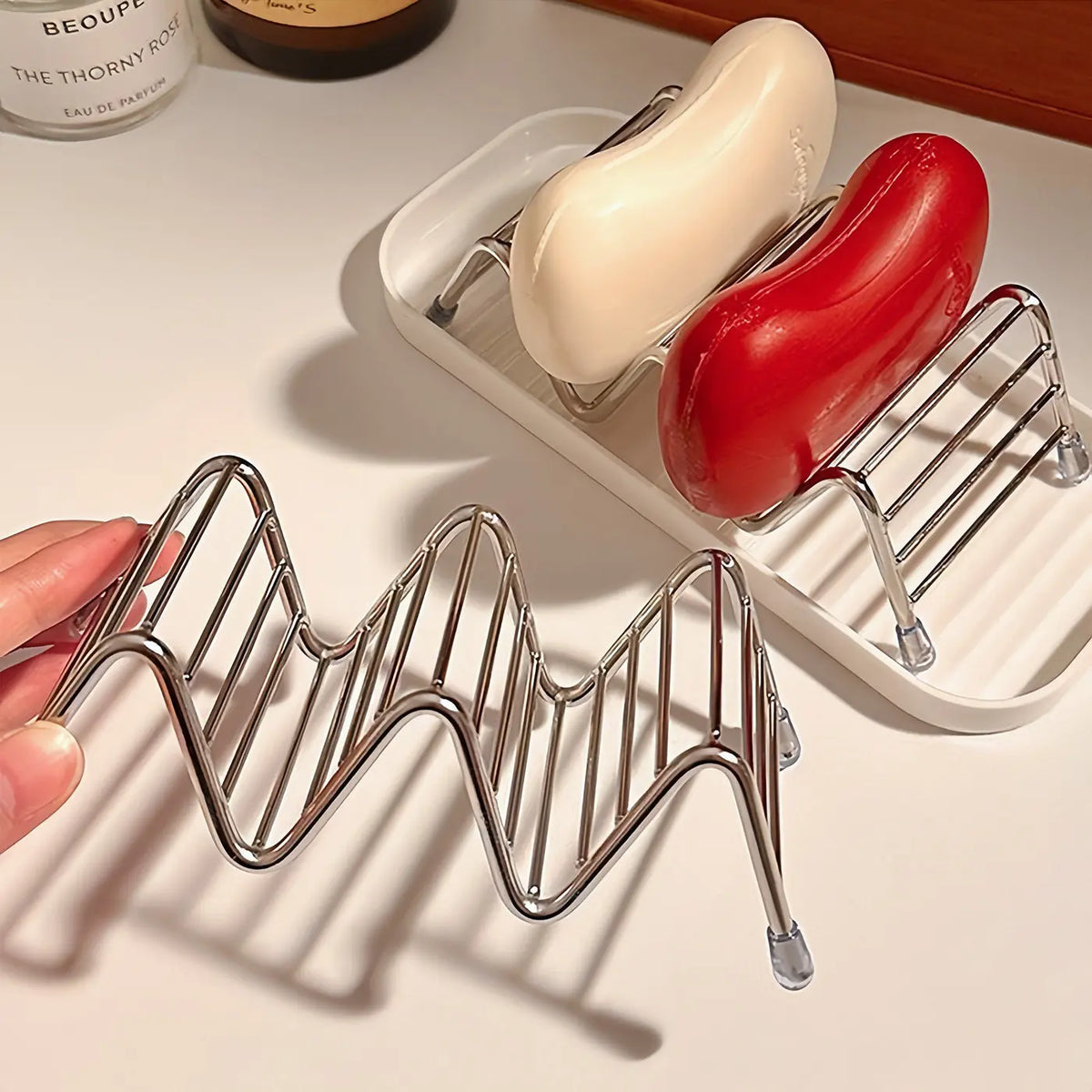 Wave Soap Tray – Drill-Free Bathroom Storage Rack | PC Plastic Soap Dish Tray Babs