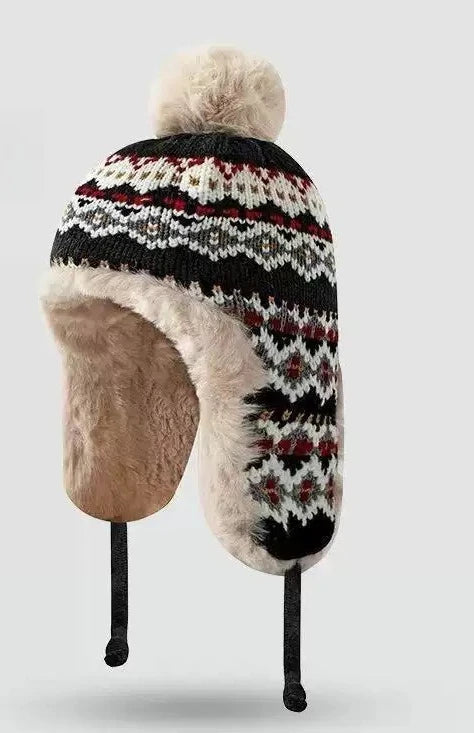 Women's Winter Knit Fleece Beanie with Ear Protection Winter Knit Hat Babs black M 56-58CM