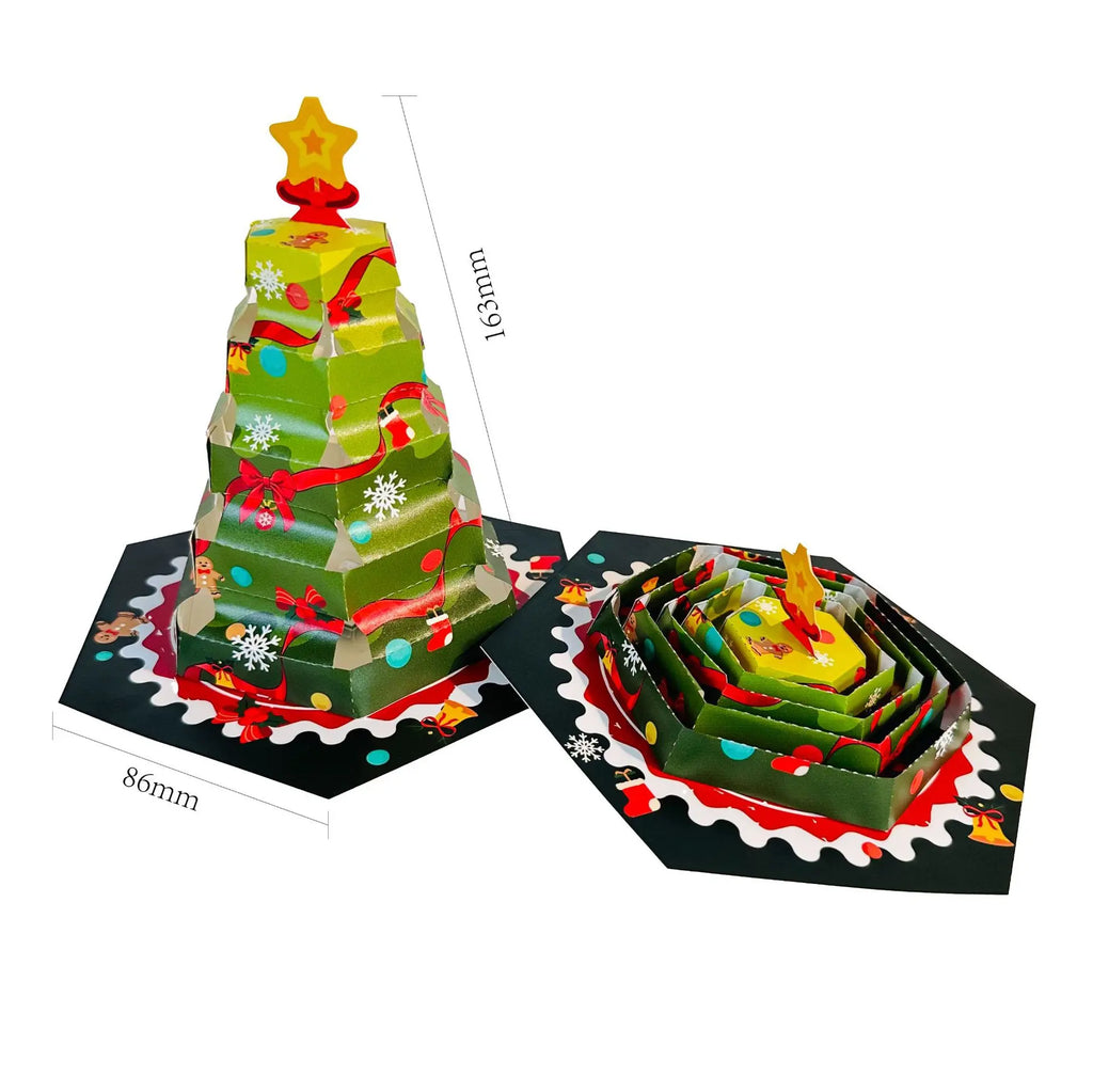 3D Pop-Up Christmas Tree Greeting Card | Foldable Pull-Out Pop-Up Greeting Card Babs