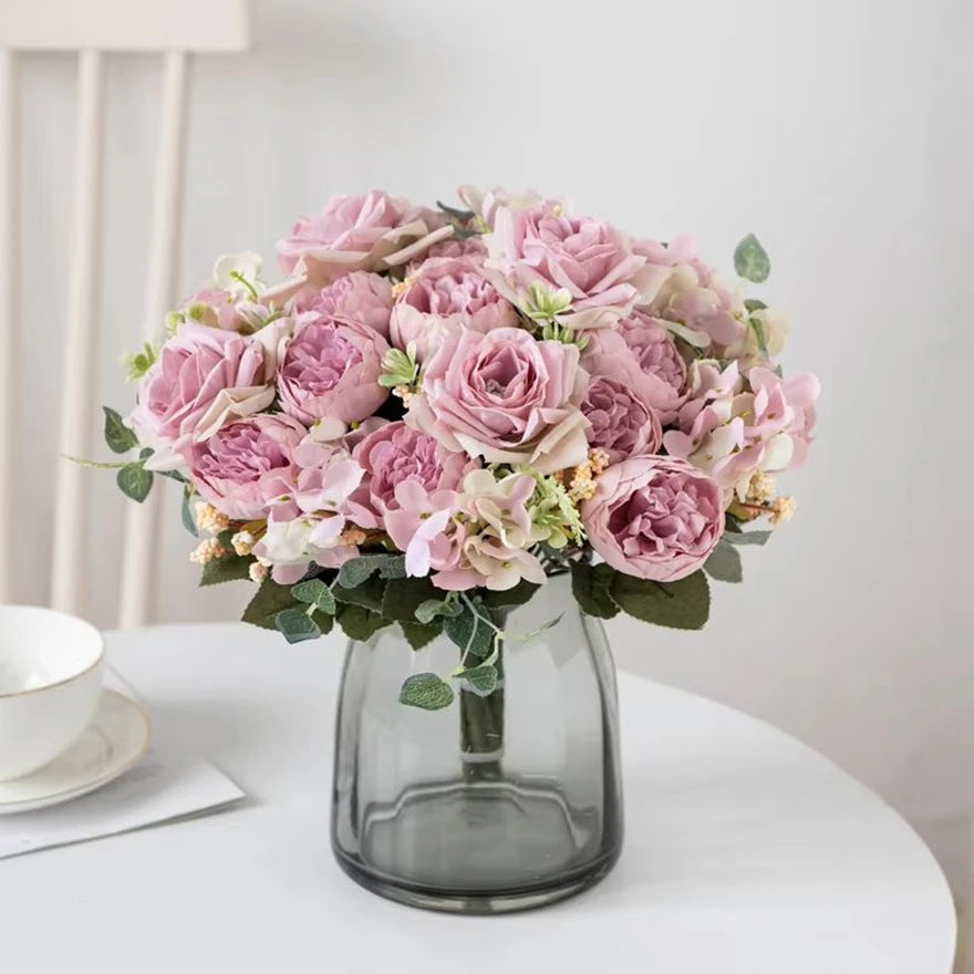 Silk Artificial Flowers Bouquet – Roses, Peonies & Hydrangea Artificial Flower Bouquet Babs