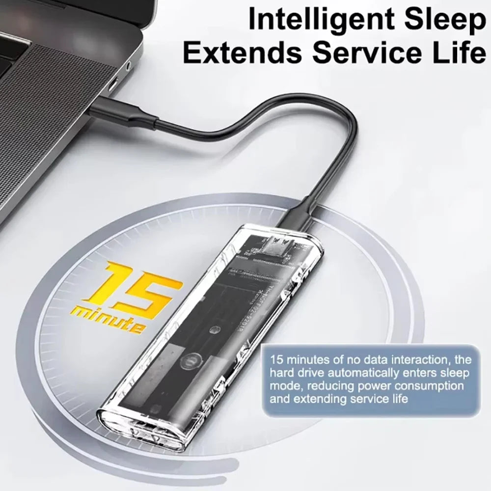 M.2 NVMe & SATA SSD Enclosure – USB-C 10Gbps Clear Hard Drive Case SSD Enclosure Babs