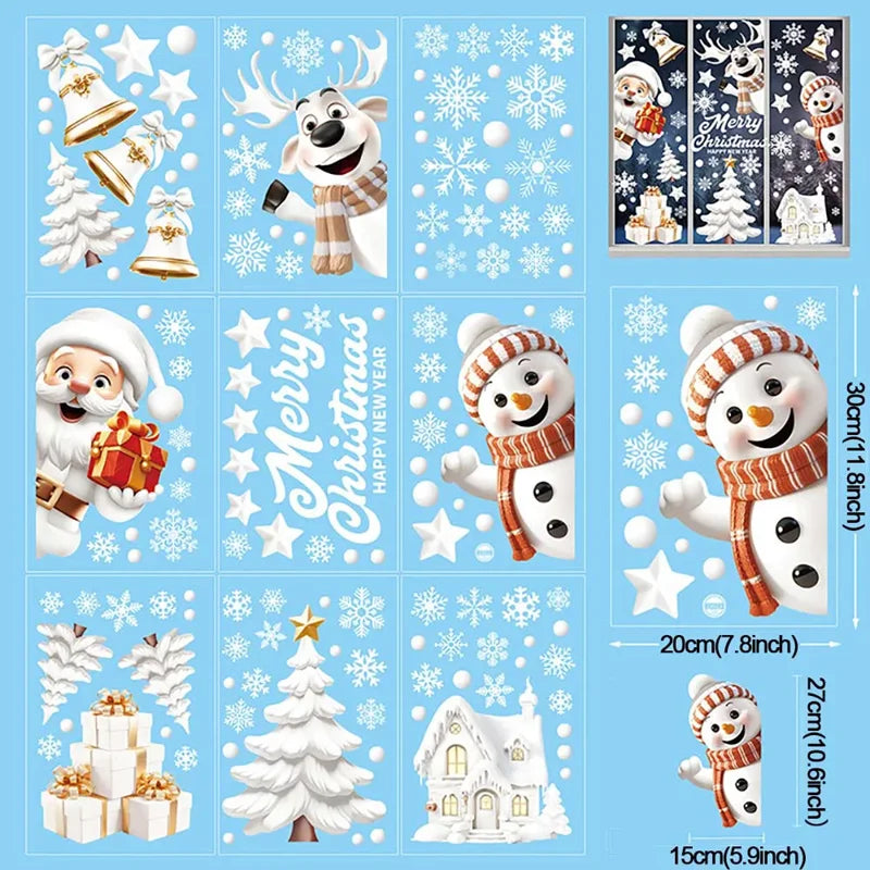 9-Piece Christmas Window Stickers – Santa, Snowflake & Tree Decals Holiday Window Decals Babs 9Pcs-B