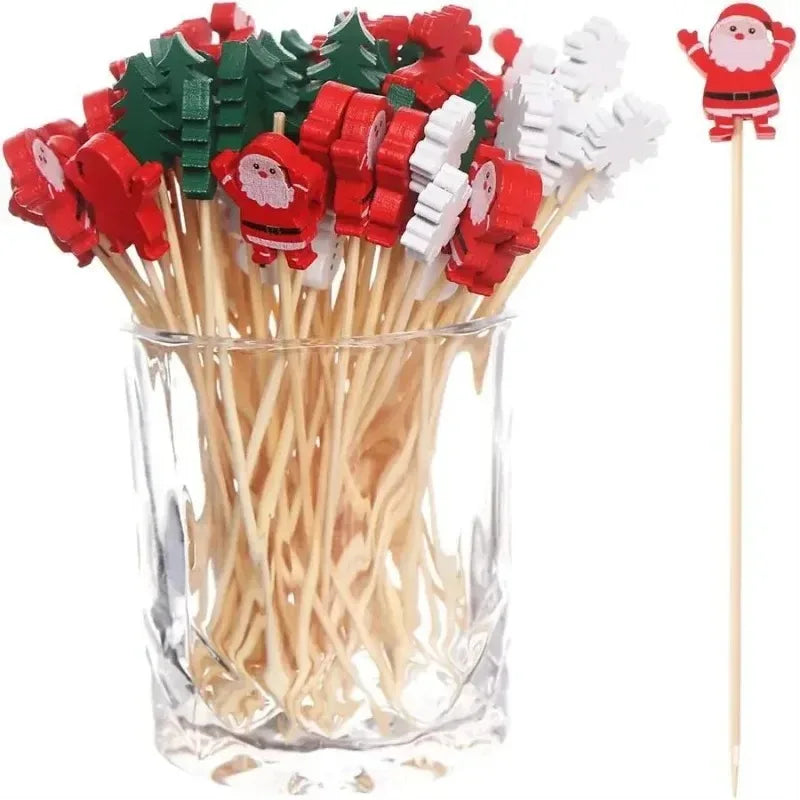 Christmas Bamboo Fruit Picks – 50pc Holiday Party Toothpicks Holiday Party Picks Babs
