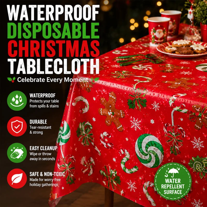 Candy Christmas Disposable Tablecloth – Waterproof Holiday Disposable Tablecloth Babs