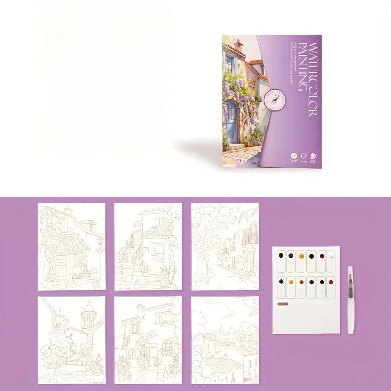 Creative Watercolor Painting Set – Paper, Pen & Pigments | 4 Styles Watercolor Art Set Babs PURPLE
