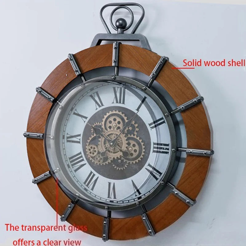 Oeny Large Vintage Wall Clock – Silent Wooden 45cm Décor Decorative Wall Clock Babs