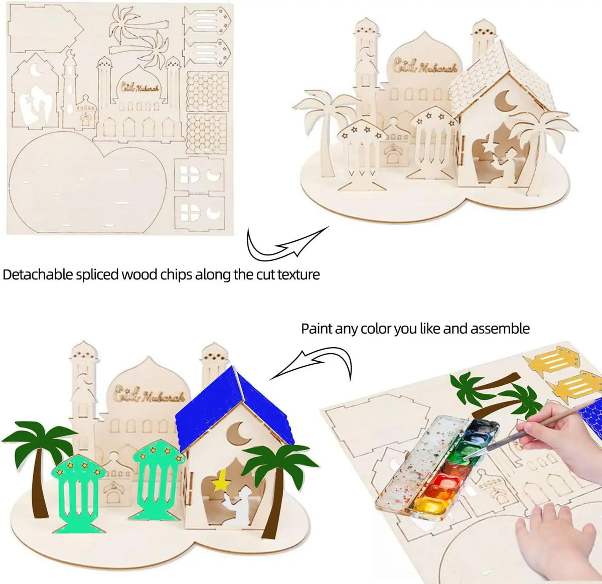Wooden Ramadan Castle DIY Puzzle – Eid Mubarak Table Decor Holiday Wood Puzzle Babs