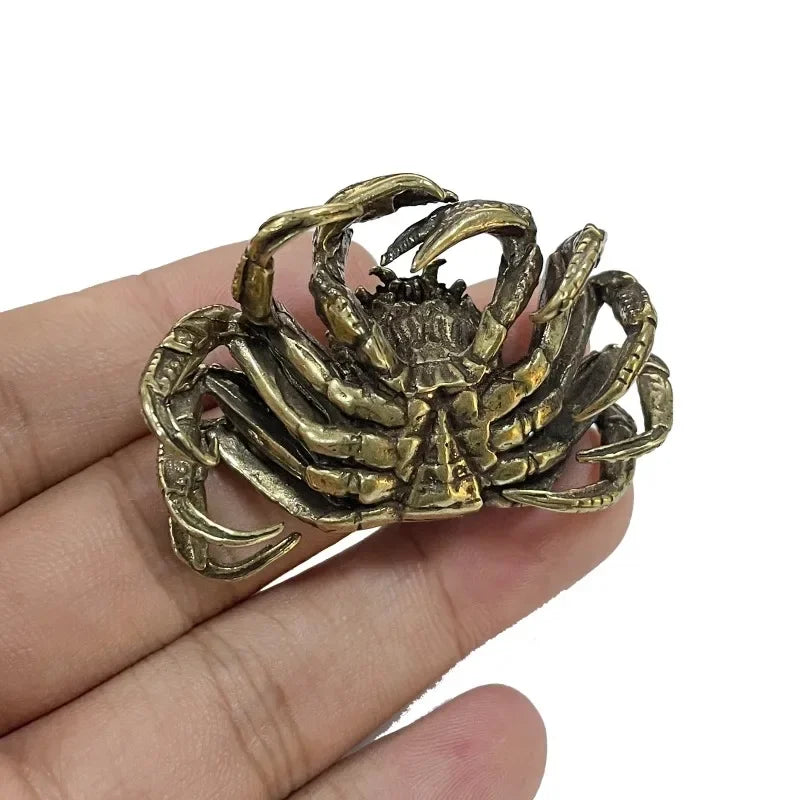 Antique Bronze Brass Crab Miniature Figurine Car Ornament Miniature Figurine Babs