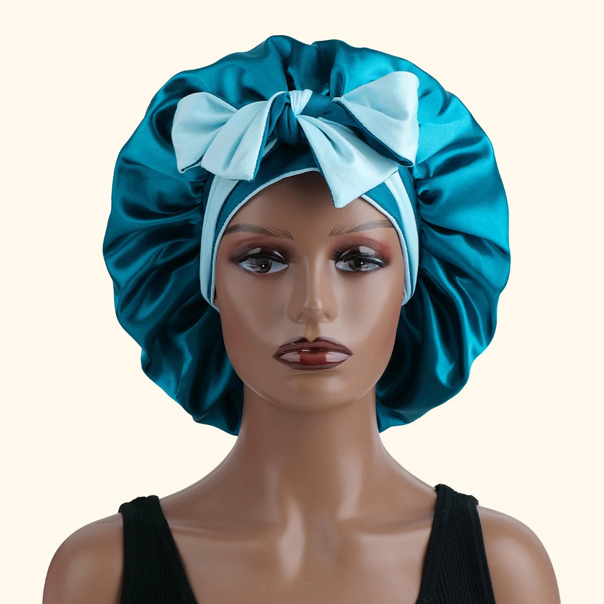 Double Layer Elastic Bow Sleep Hair Cap Turban – Unisex Sleep Hair Cap Babs Blue