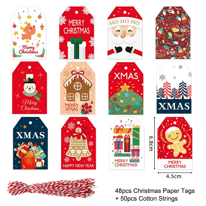 48/50Pcs Christmas Kraft Paper Gift Hang Tags – Santa Decor Holiday Gift Tags Babs 48pcs-set1