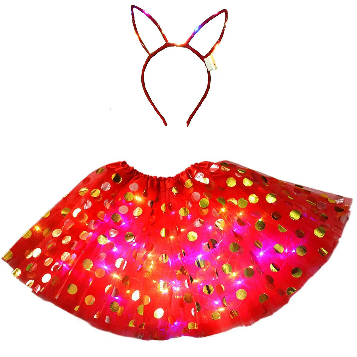 LED Light-Up Princess Tutu Skirt & Bunny Headband Set