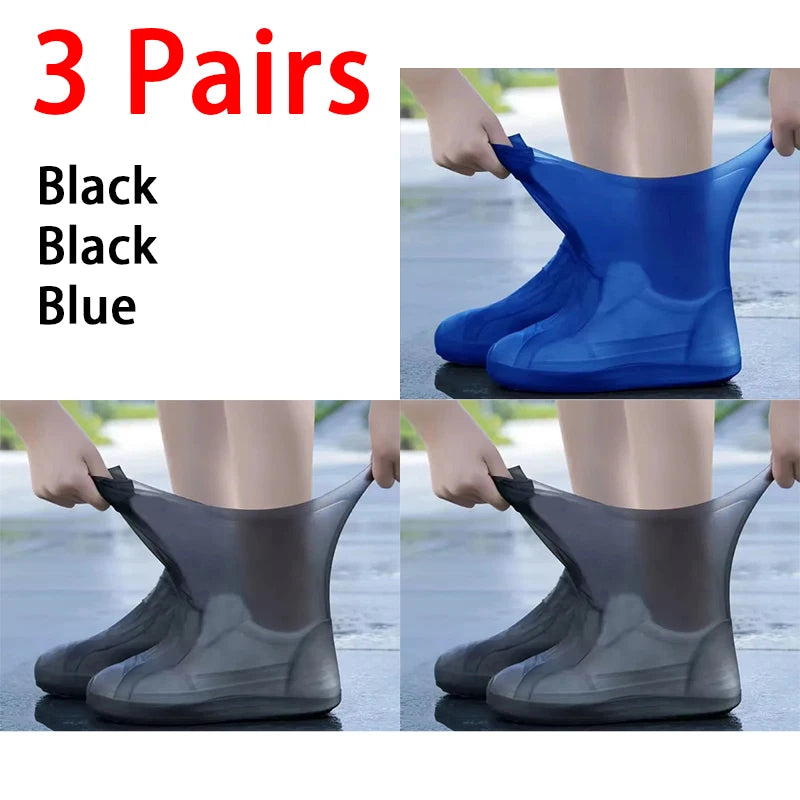 Waterproof Silicone Rain Shoe Covers – Rubber Boot Protectors Waterproof Shoe Covers Babs 3pcs-2Black 1Blue (39-46)General