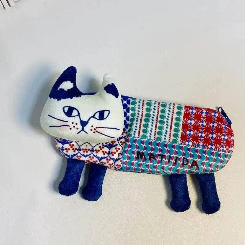 Cute 3D Cat Pencil Pouch – Patchwork Fabric, Large Capacity Pencil Case Pouch Babs