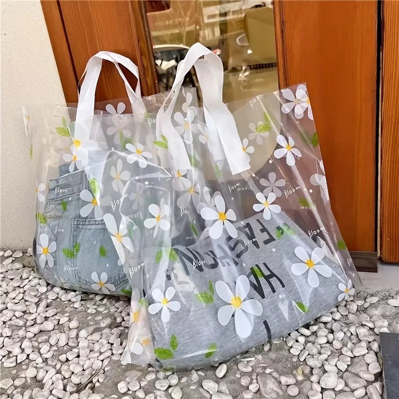 5-Pack Daisy Transparent Plastic Tote Gift Bags | Clear PE Plastic Gift Bag Babs