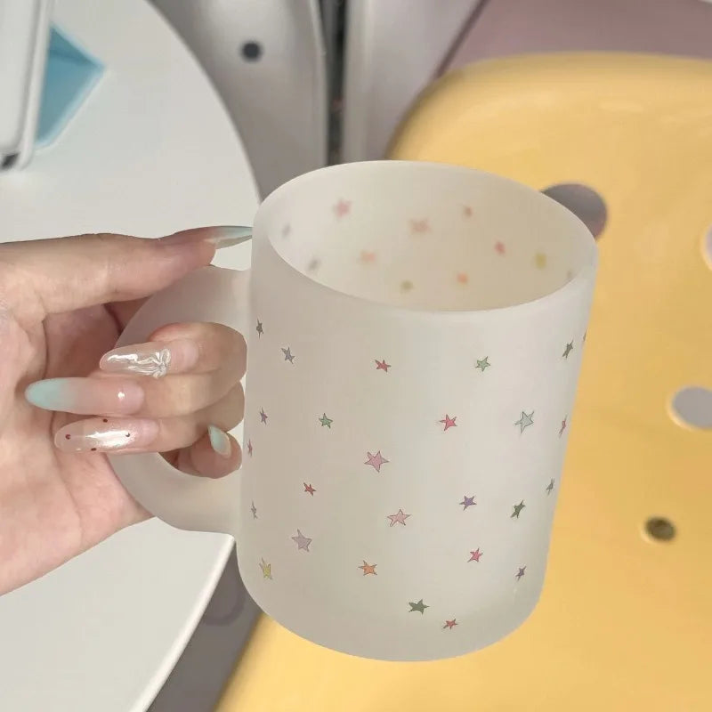 Star Pattern Glass Mug with Handle | Coffee & Milk Cup Glass Coffee Mug Babs