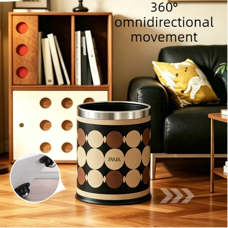Retro PU Leather Trash Can – 10L Luxury Round Waste Bin Decorative Waste Bin Babs
