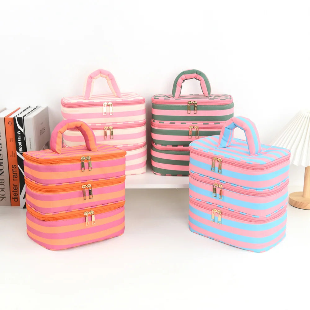 Large 3-Layer Travel Makeup Bag Organizer with Handle Travel Makeup Bag Babs