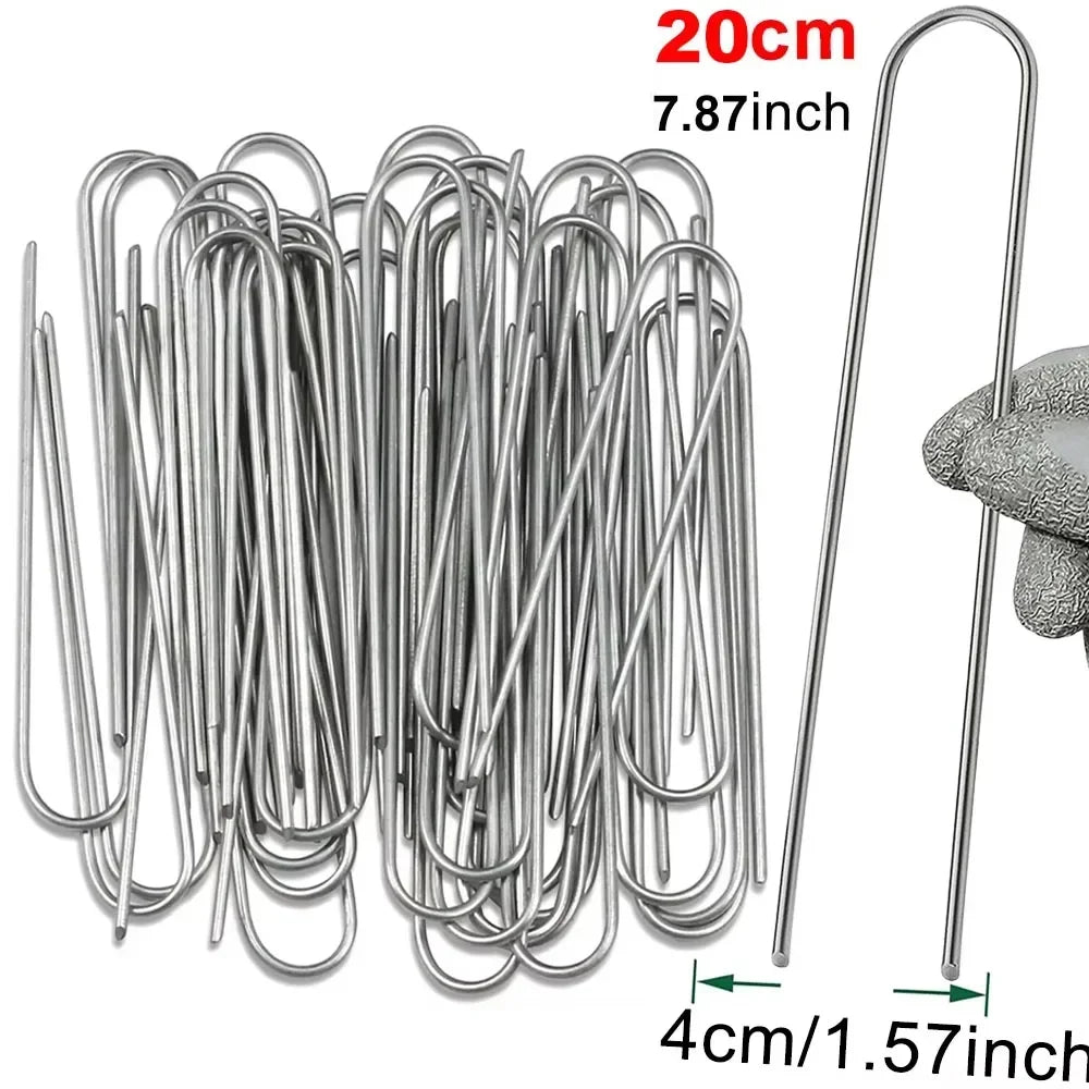 Heavy-Duty U-Type Galvanized Garden Staples & Landscape Stakes Garden Landscape Stakes Babs 4cmx20cm 100pcs