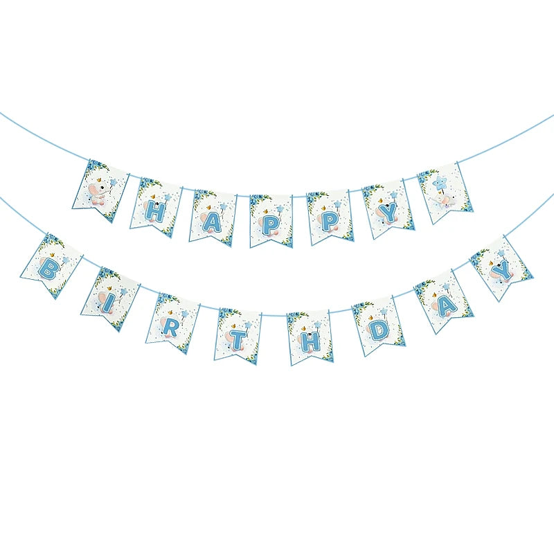 Blue Elephant Disposable Party Tableware – Baby Boy 1st Birthday Party Tableware Set Babs 1set banner