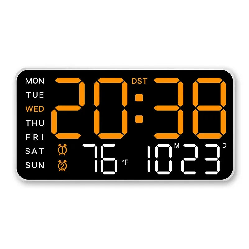 Giant LED Digital Wall Clock – Time, Temp & Date Display LED Wall Clock Babs orange