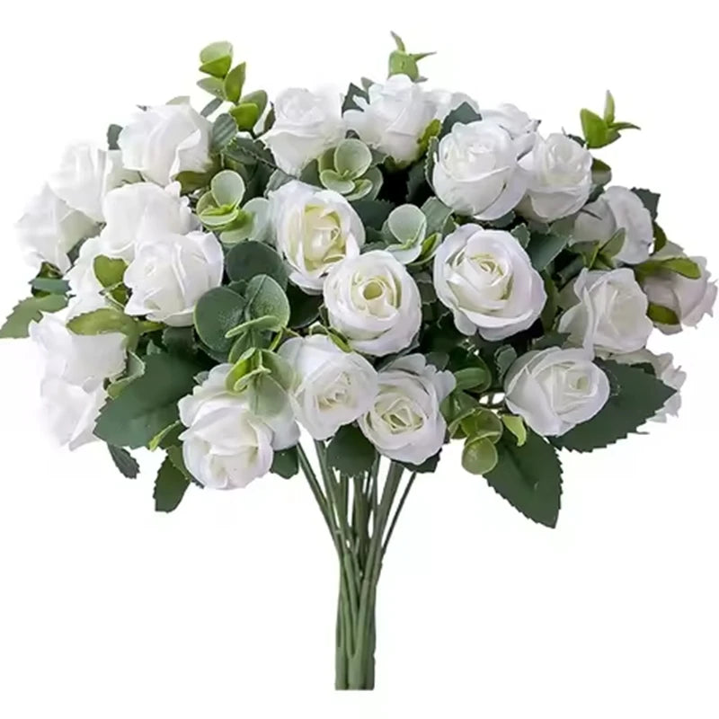 Silk Rose & Eucalyptus Artificial Flower Bouquet | Home Decor Artificial Flower Bouquet Babs