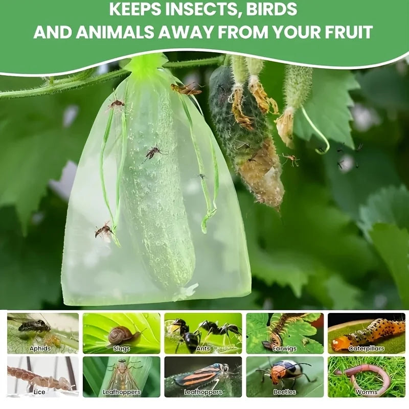 100Pcs Organza Fruit Protection Bags with Zipper | Garden Mesh Fruit Protection Bags Babs