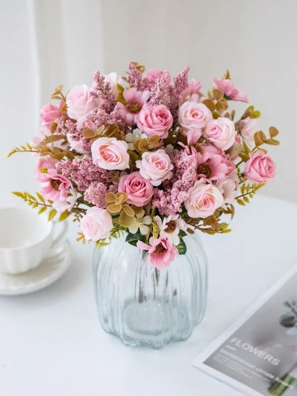 Silk Rose Artificial Flower Bouquet for Wedding & Home Decor Artificial Flower Bouquet Babs Pink 1 PC