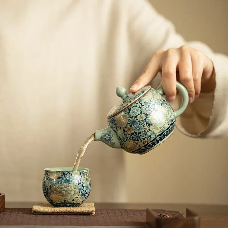 Gilding Peony Ru Ware Kung Fu Tea Set – Porcelain Teapot Kung Fu Tea Set Babs