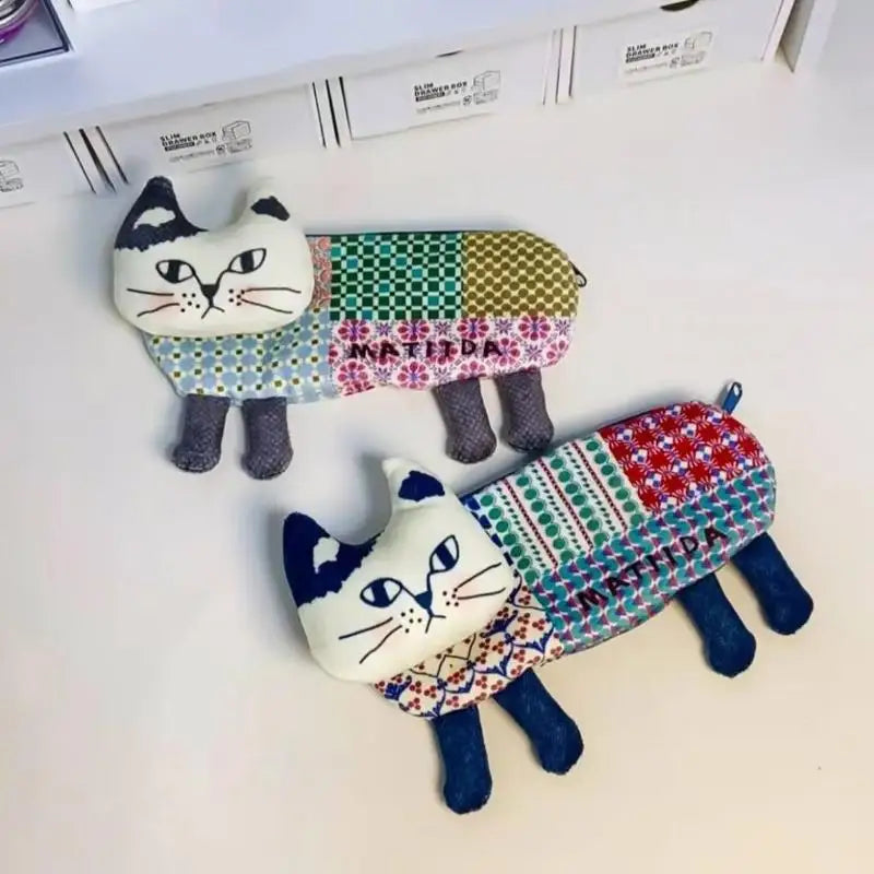 Cute 3D Cat Pencil Pouch – Patchwork Fabric, Large Capacity Pencil Case Pouch Babs