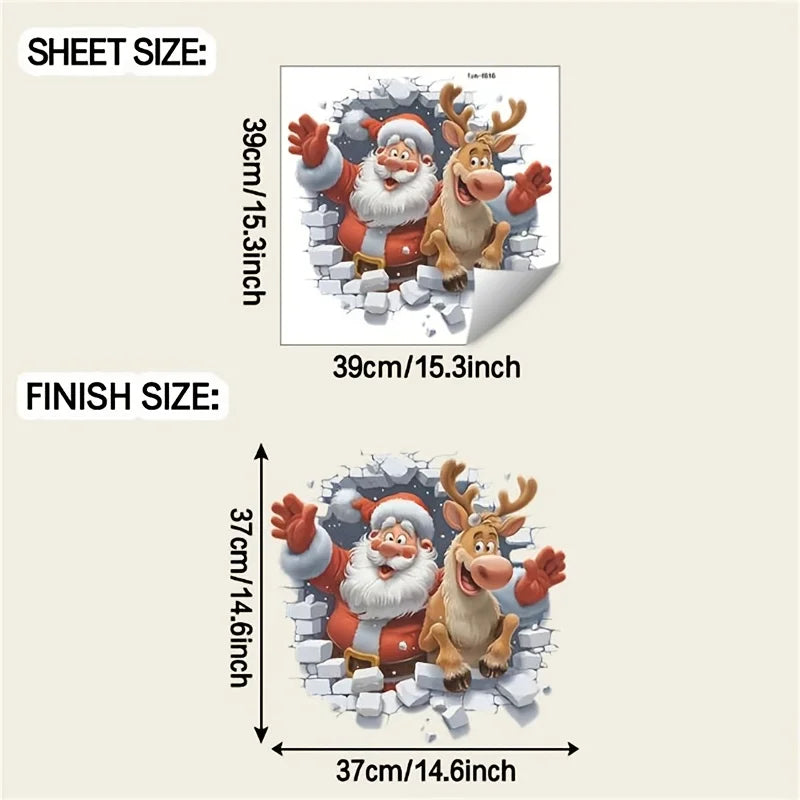 3D Santa Claus & Reindeer Removable Christmas Wall Stickers Christmas Wall Stickers Babs