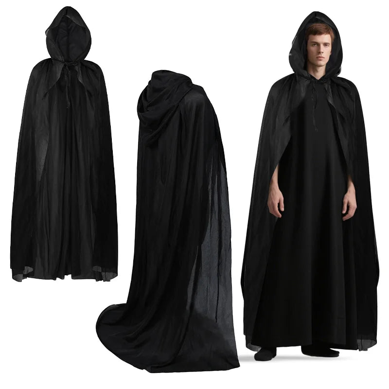 Black Long Hooded Cape – Halloween Witch Costume Cloak 120–140cm Halloween Costume Cape Babs
