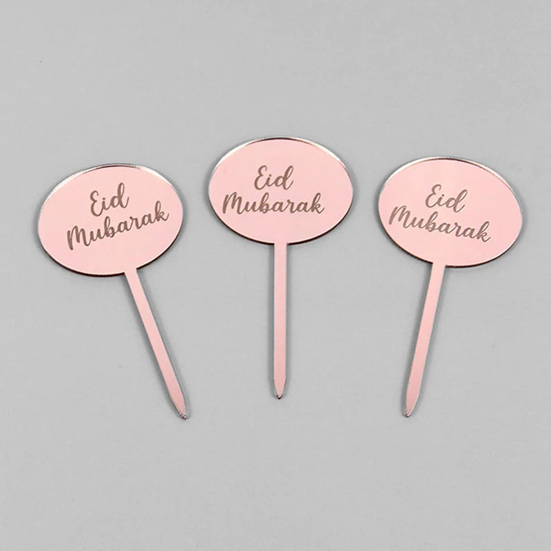 Gold Eid Mubarak Acrylic Cake Toppers – Ramadan Party Decor Cake Toppers Babs Eid Mubarak 8 5pcs