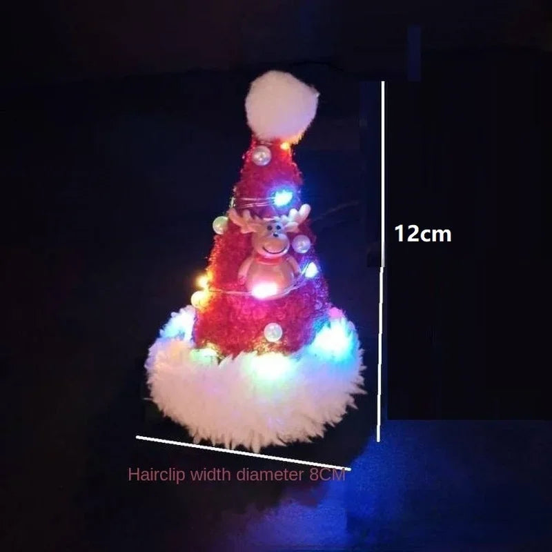 20pcs LED Glow Christmas Hair Clips Elk Antlers & Santa Hat LED Party Hair Clips Babs