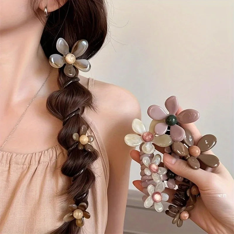 Pearl Flower Bubble Braid Hairband | Elastic Hair Accessories Elastic Hair Band Babs