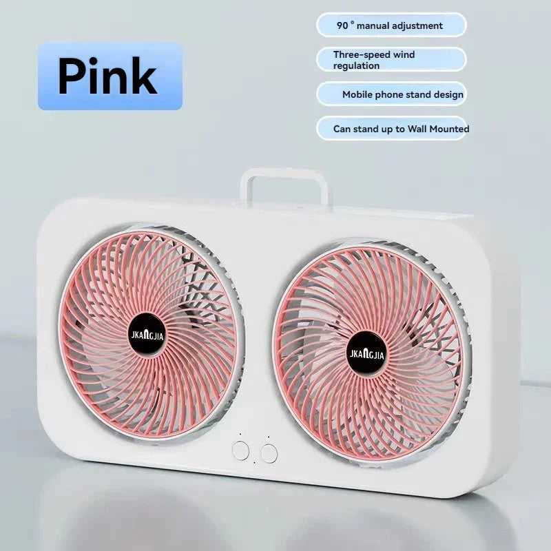 Dual Head USB Desk Fan | Wall Mount, 3 Speeds, Quiet Cooling USB Desk Fan Babs Pink