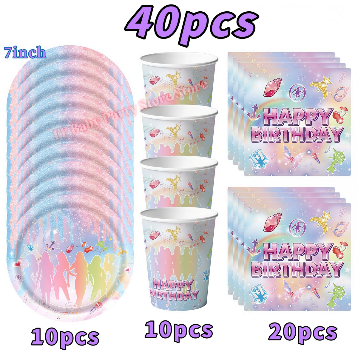 Katseye Kpop Birthday Party Supplies – Plates, Cups & Balloons Party Supplies Set Babs 40pcs