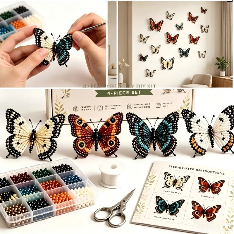 Butterfly Bead DIY Kit – 4 Color Sets, 3D Keychain Craft Bead Craft Kit Babs