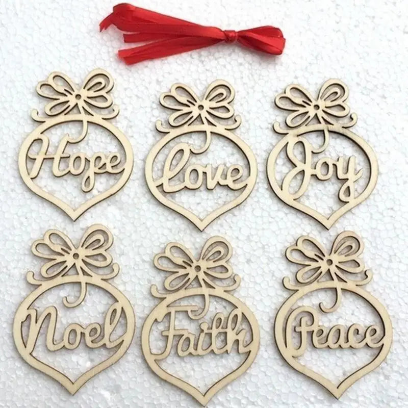 6pcs Wood Hollow Letter Christmas Tree Hanging Ornaments Christmas Tree Ornaments Babs
