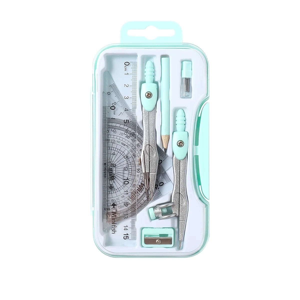 9-Piece Student Drawing Tool Set – Compass, Ruler & Protractor Geometry Drawing Set Babs light green