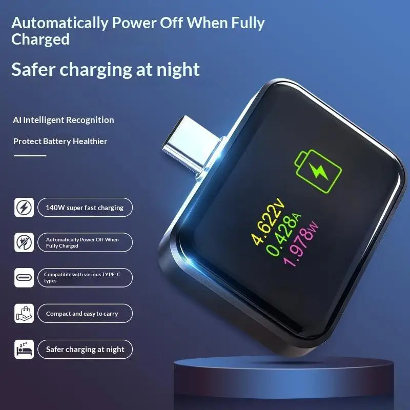 140W USB-C Fast Charger Adapter – Auto Cutoff & Digital Display USB-C Charging Adapter Babs