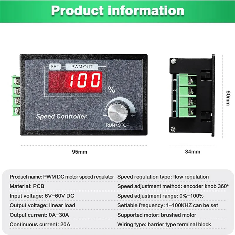 10-Pack PWM DC Motor Speed Controller 6-60V 30A with LED Display Motor Speed Controller Babs